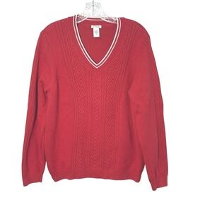 Womens Red V-Neck Sweater XL Preppy Collegiate Tennis Country Club Old Money